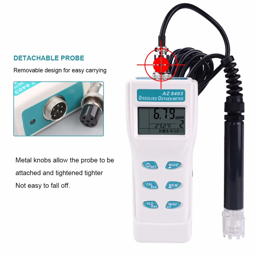  New Come AZ8403 Oxygen analyzer meter aquarium oxygen density sensor Probe Portable dissolved oxyge