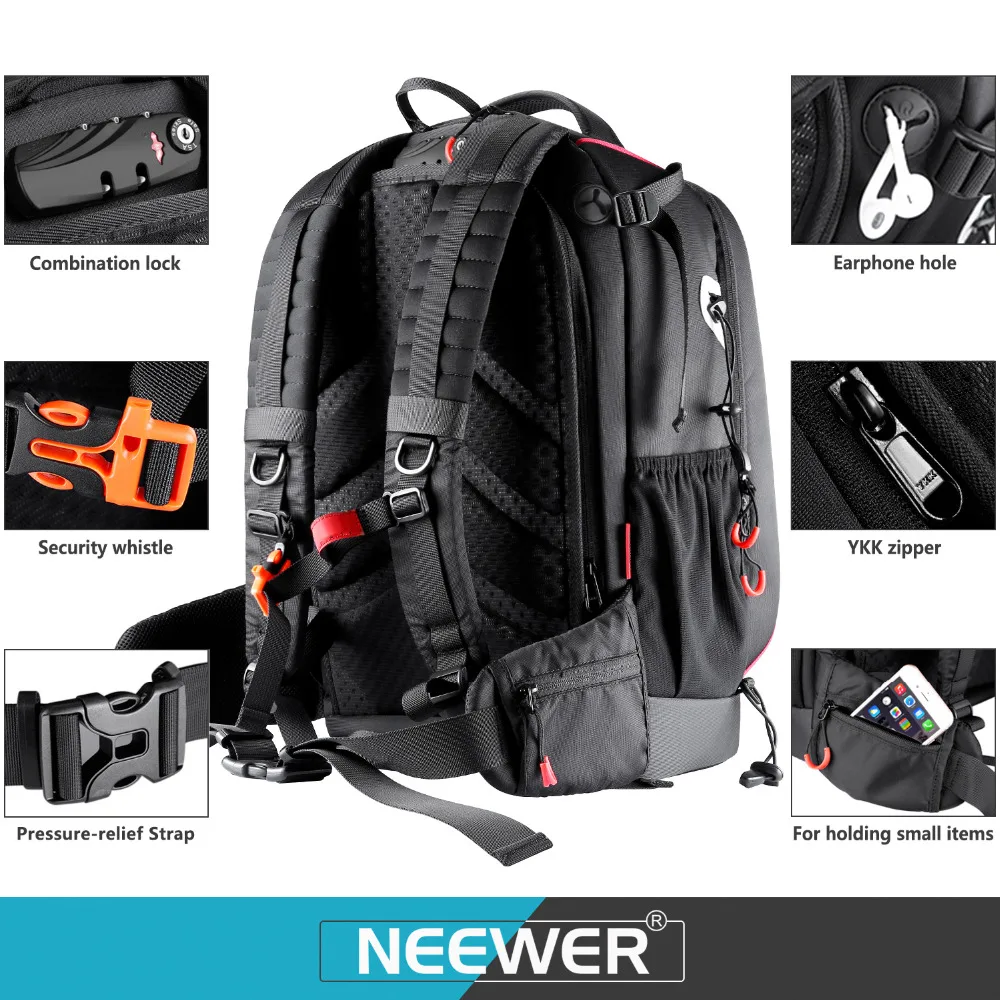  Neewer Pro Camera Case Waterproof Shockproof Adjustable Padded Camera Backpack Bag with Anti-theft 
