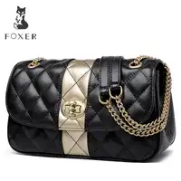 FOXER 女性チェーンストラップメッセンジャーバッグダイヤモンド格子フラップ女性高品質の革ショルダーバッグバレンタインデーのギフト