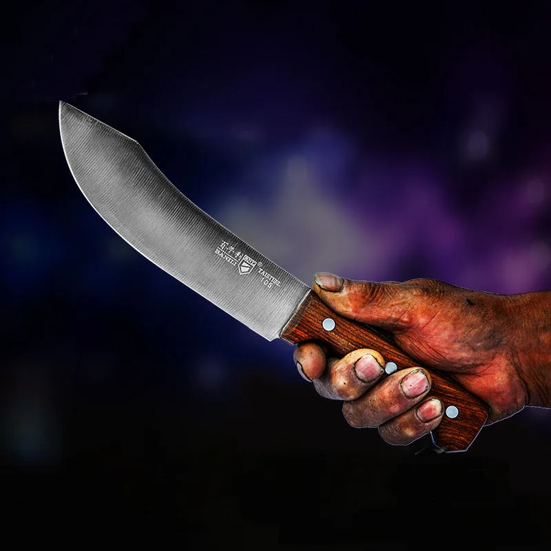 LDZ Carbon Forged Handmade Chef Cleaver Slicing Meat Fruit Vegetable Knife Eviscerate Bone Butcher Knife Kitchen Cooking Slicer