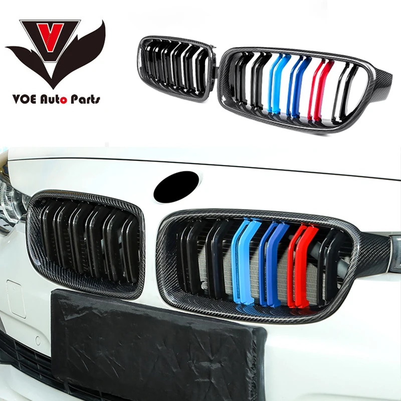  F30 Carbon Fiber Gloss 3-color 2-Line Car Styling Front Racing Grill Grille for BMW F30 3 Series 32