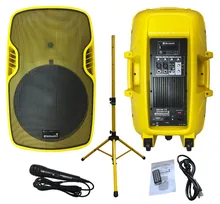 STARAUDIO Yellow PA 15″ 3500W Powered Active DJ Stage USB SD FM BT Speaker W/ Stand Microphone SSYM-15