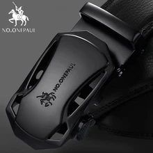 Cinturones de cuero genuino negro con hebilla automática de moda de la marca no.onepaul, cinturones de cuero de vaca para hombres de 3,5 cm de ancho WQE789