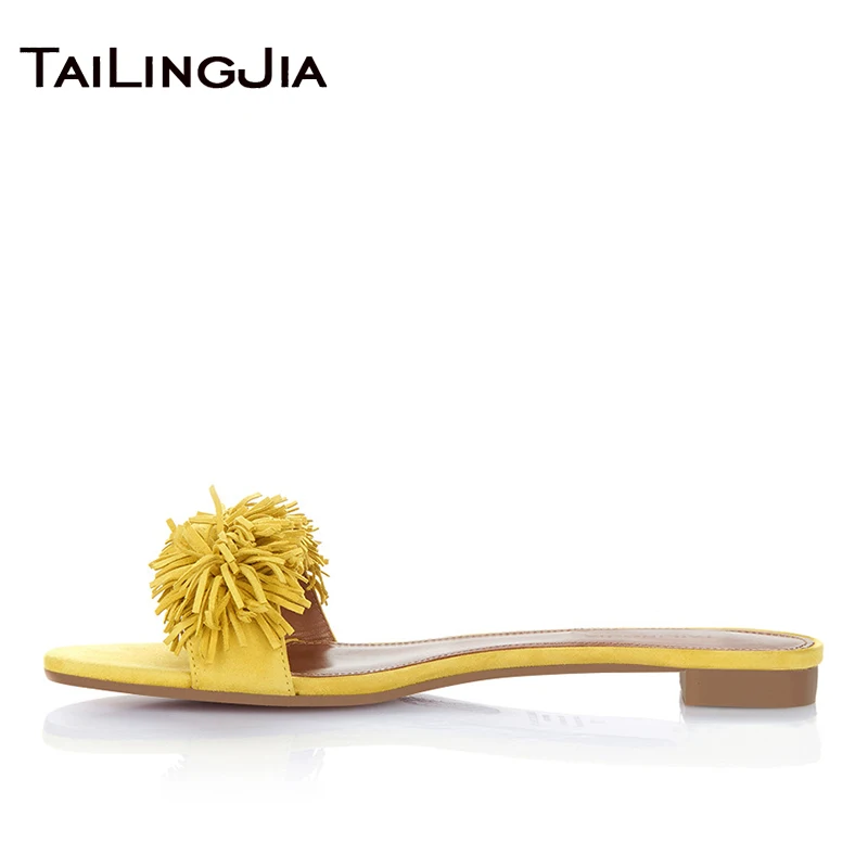 

2019 Summer Candy Yellow Woman Flat Shoes Open Toe Slip On Ladies Shoes Black Female Woman Comfortable Beach Shoes Free Shipping