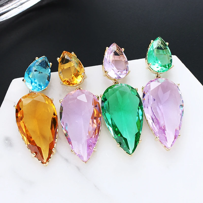 

Large Water Drop Stone Earrings Personalized Carrot Design Asymmetry Color Zircon Stone Fashion Drop Earrings for Women Girls