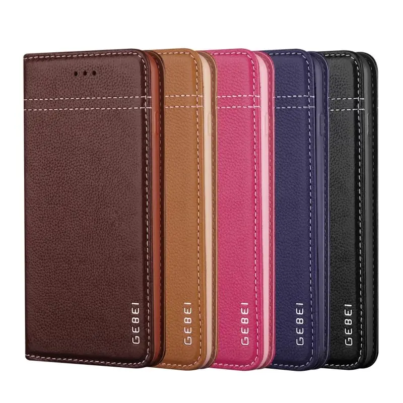  Luxury Original Brand GEBEI Genuine Leather Flip Unique Magnet Design Stand Case Cover For iPhone 1