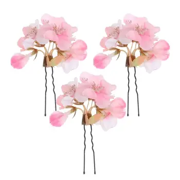 

3 Pcs Simulation Sakura Hairpin U-shaped Hairpin Hair Clips Accessories for Wedding Bride Bridesmaid Party (Pink)