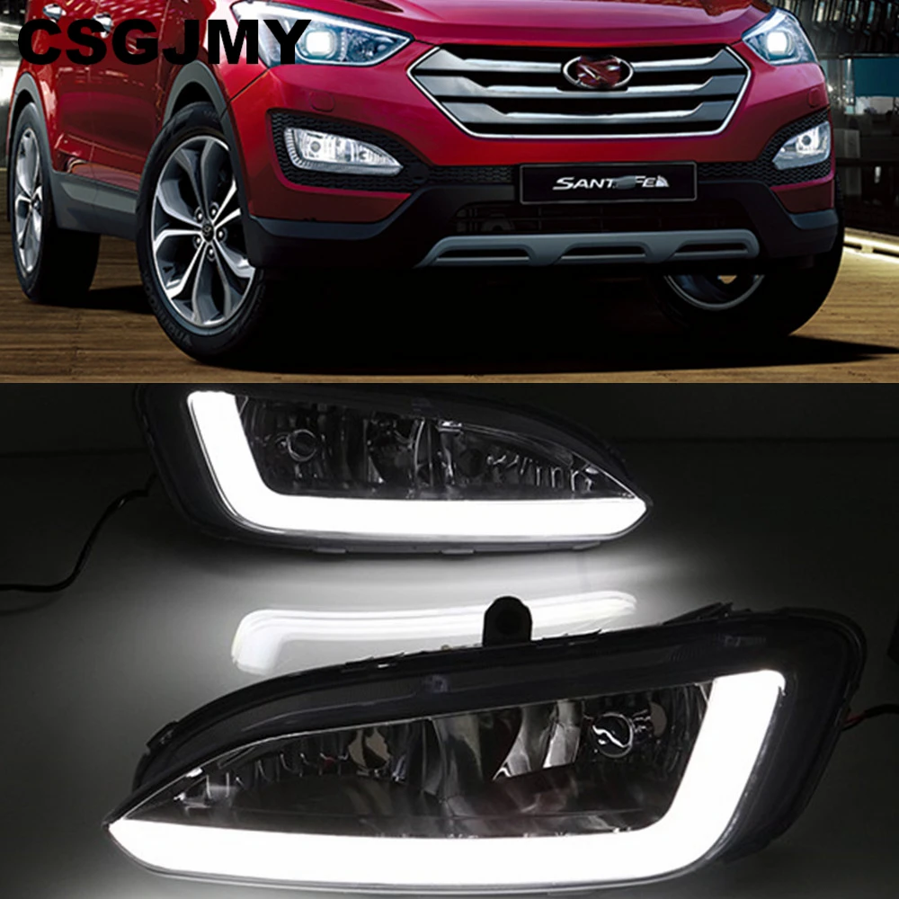 Автомобильный мигающий 2 шт. DRL для hyundai Santa Fe IX45 2013, дневной ходовой светильник для вождения, противотуманная фара, релейный светодиодный светильник на день