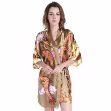 Новинка, Зеленый китайский женский летний халат, платье, классическое кимоно с драконом, кафтан с поясом, повседневная сексуальная атласная одежда для сна, один размер, PF04