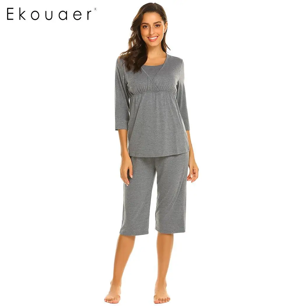 Ekouaer Women Pajama Set Soft Cotton Sleepwear Maternity Nursing ...