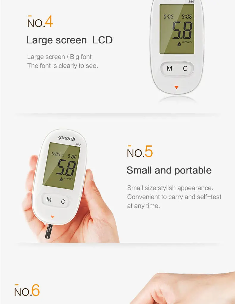 Medidor de Glicose Detecção de Açúcar Medidor de Saúde do Agregado Yuwell Sangue Diabético Glicose Familiar Monitores Ferramenta Xty580 no 14 Glicose no sangue