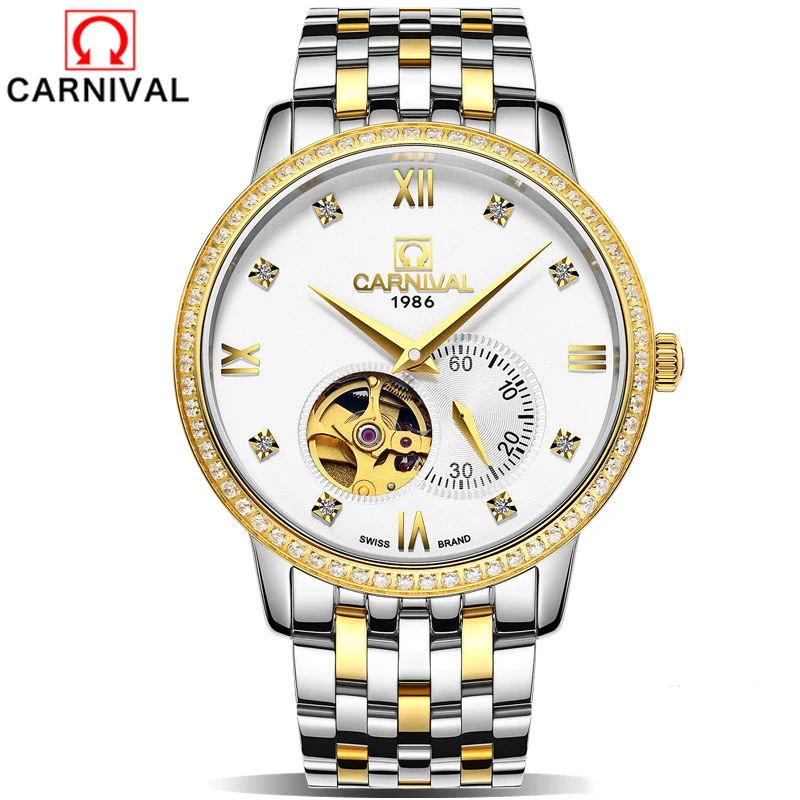 

Carnival Top Brand Luxury Wrist Watch Retro Classic Scale Golden Case Small Dial Design Relogio Masculino Mens Automatic Watches