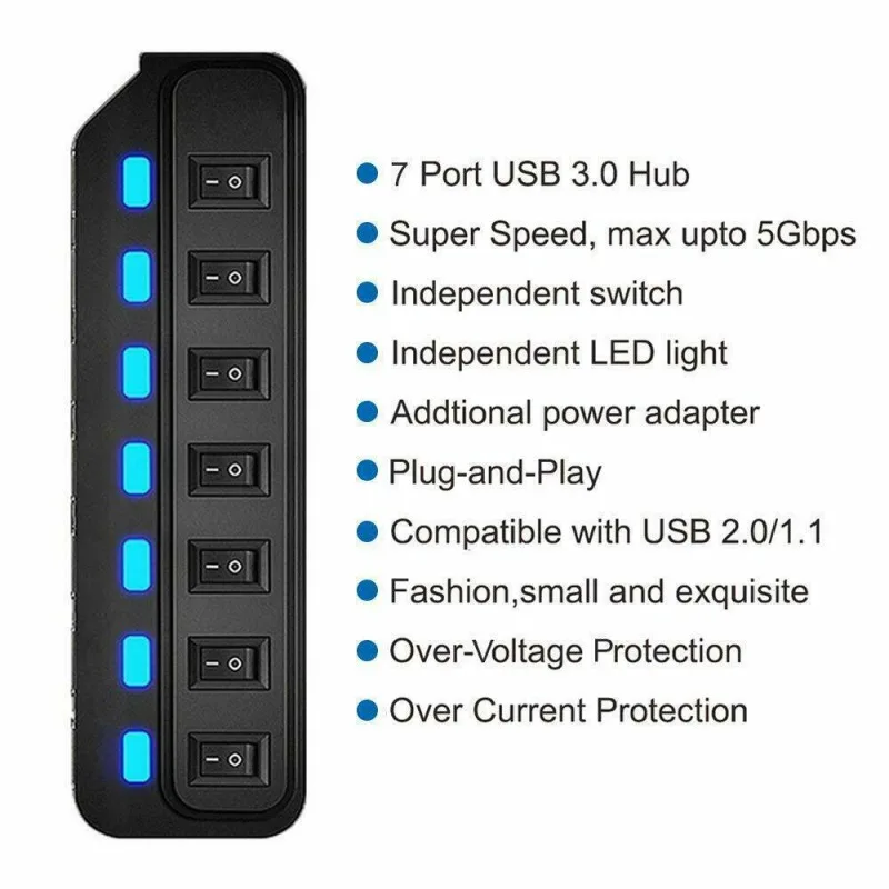 7 Порты USB 3 0 Hub адаптер с включения/выключения 5 Гбит/с высокая Скорость для