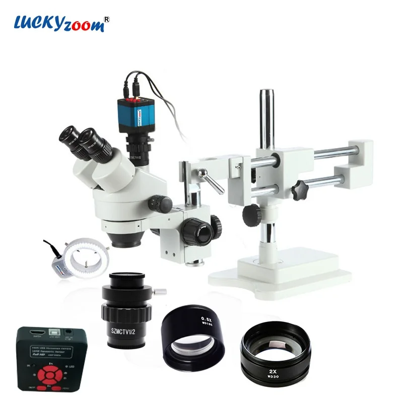 Стерео тринокулярный микроскоп Lucky Zoom 3 5x 90X с подставкой 16 Мп HDMI USB светодиодный 144
