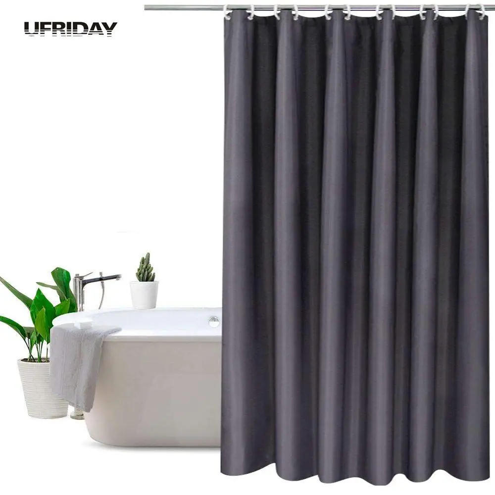 UFRIDAY Modern Waterproof Polyester Fabric Bathroom Curtain Grey Shower