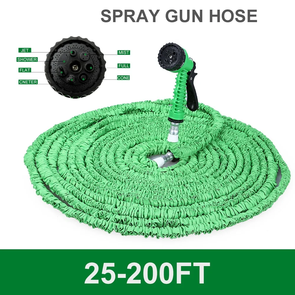 

50-200FT Expandable Garden Hose Pipe Magic Flexible Garden Water Hose For Car Hose Pipe Plastic Hose To Watering Spray Gun Green
