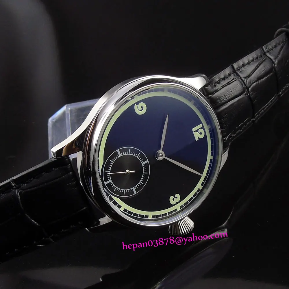 

44mm Corgeut black sterile simple dial polished stainless steel case 6498 Mechanical Hand Wind movement men's watch P187