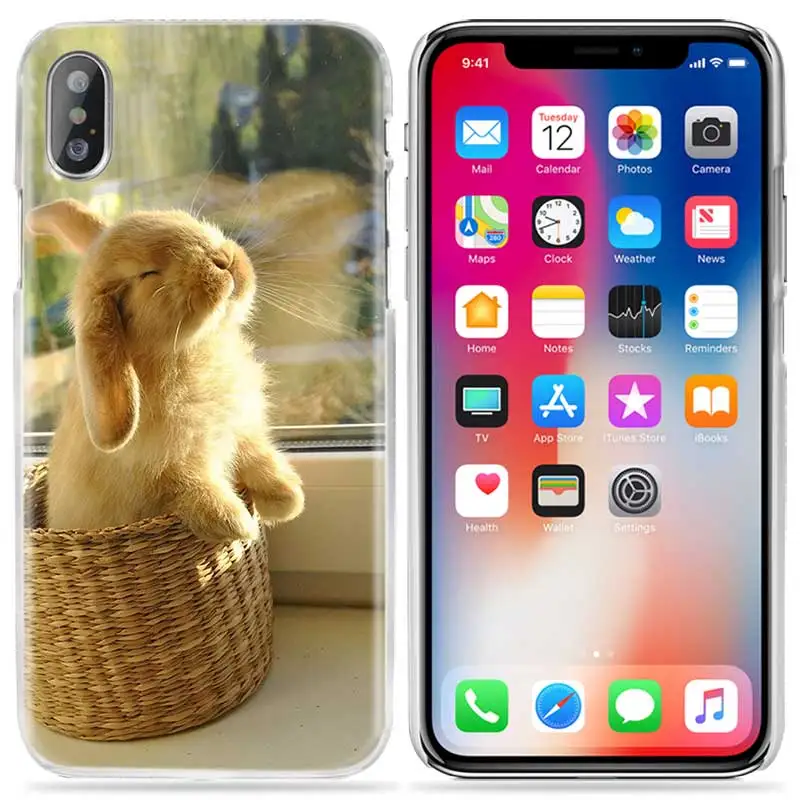 Чехол с изображением животных для iPhone XS Max XR X 10 7 7S 8 6 6S Plus 5S SE 5 4S 4 5C прозрачный жесткий 11 чехол для телефона милый белый кролики