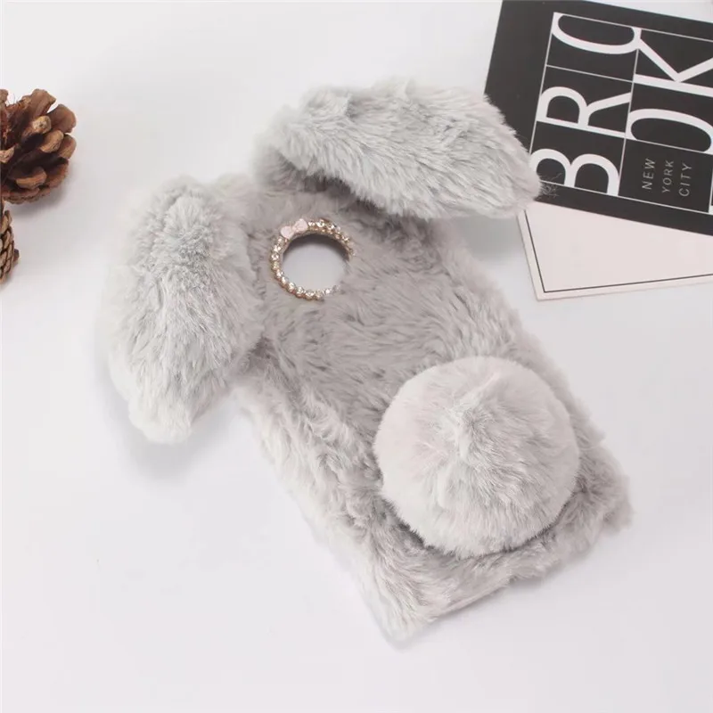 

Cute Rabbit Warm Furry Fur Case For MOTO Z3 Play Case Luxury Rhinestone Diamond Phone Case For Motorola MOTO Z3 Play Cover Case