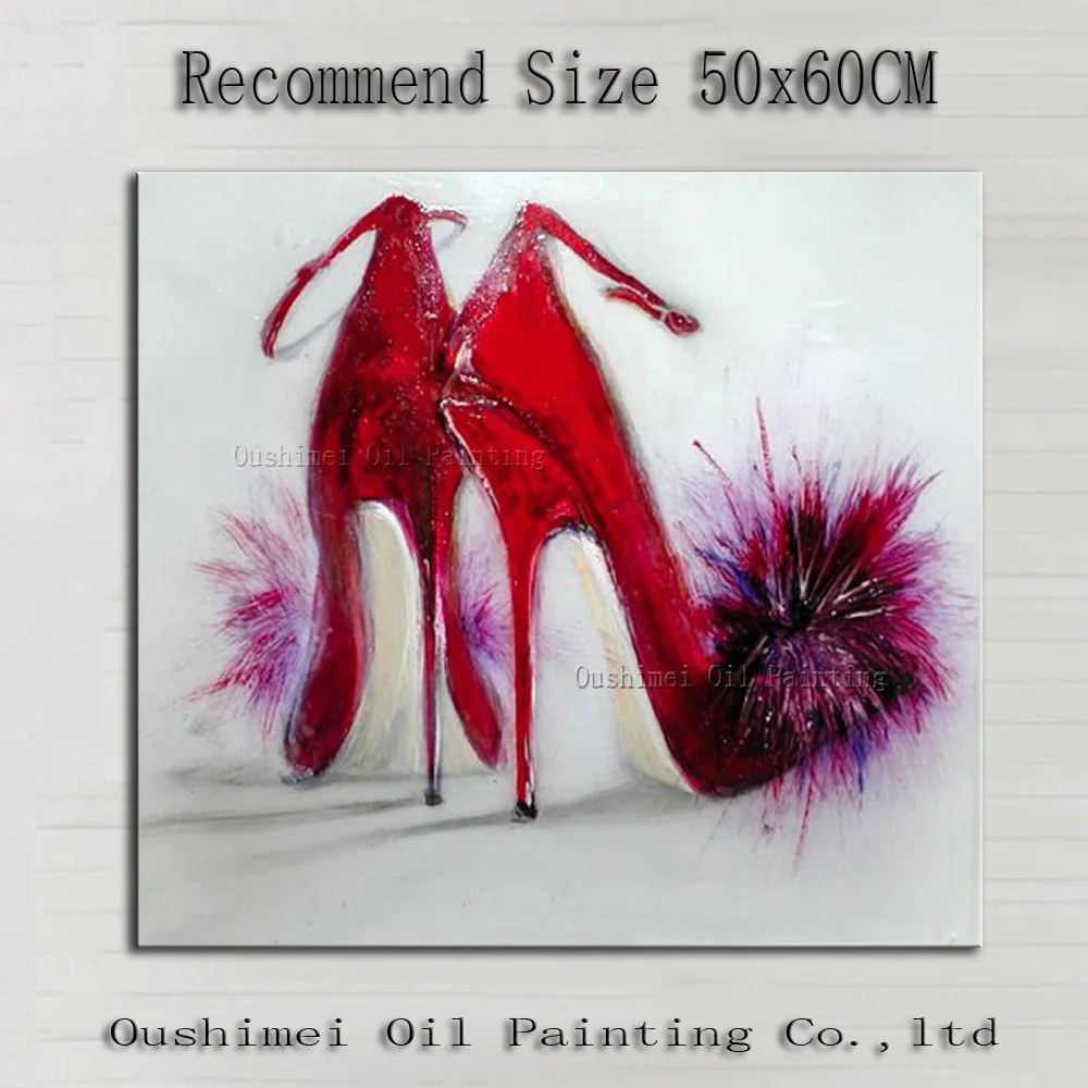 

Handmade Red High Heels Painting Women Shoe Paintings on Canvas New Style Still Painting Hang Picture Impression Oil Painting