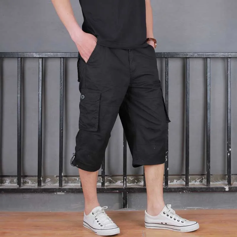  Men's Summer Cargo Short Pants 3/4 Length Straight Loose Baggy Short Boardshort Male Clothing Hip Hop Short Plus Size S-5XL