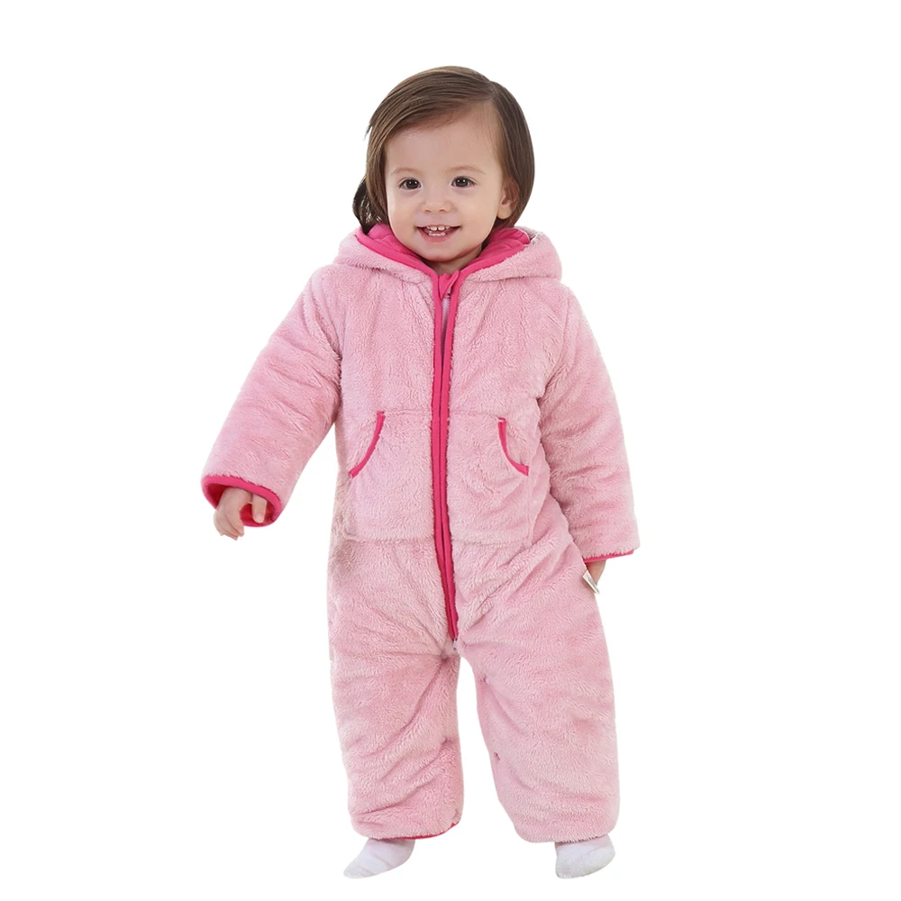 Winter Hot Cotton Rompers For Baby Boys Long Sleeves Hooded Kids Jumpsuits Pink Thicken Newborns Girls Playsuits Soft Clothing | Мать и