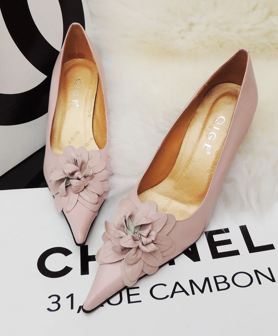 Fashion 2014 spring genuine leather pointed toe shoes elegant pink