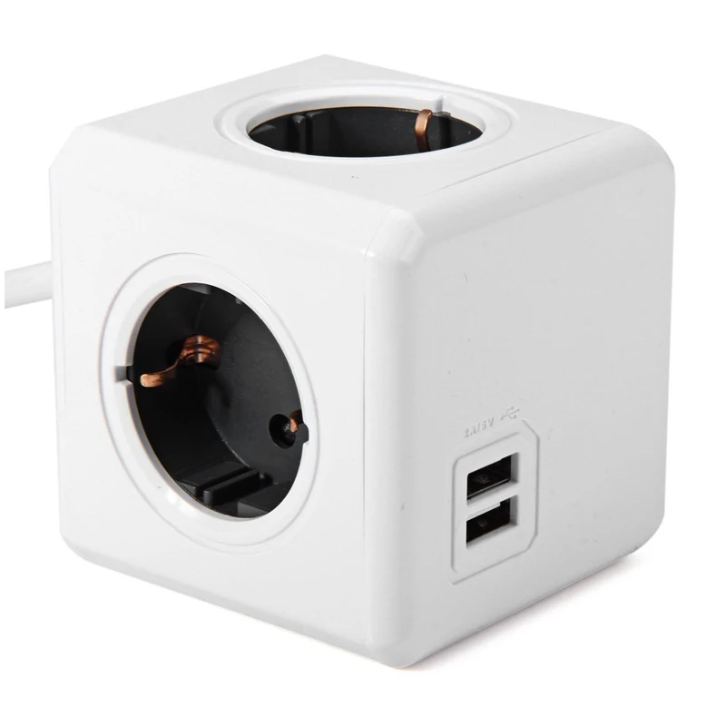Allocacoc EU Plug 1.5/3M Extension Cord Powercube Power Strip Electric 4 Outlet 2 USB Ports Travel Adapter Multi Socket Home Use