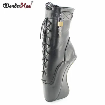 

Wonderheel padlocks ankle ballet boots 18cm/7" wedges heel BALLET short Boots fetish high heel matt fashion show lacing boots
