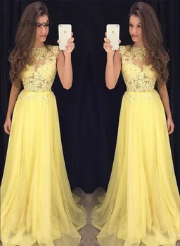 

Daffodil Evening Dresses Long See Through Top A Line Floor Length Chiffon Elegant Formal Evening Gowns For Graduation Party 2019