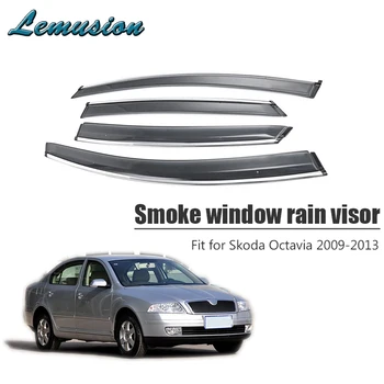 

High Quality 4pcs Smoke Window Rain Visor For Skoda Octavia 2009 2010 2011 2012 2013 ABS Vent Sun Deflectors Guard Accessories