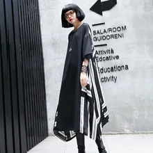 Oversized Women Short Sleeve Back Striped Chiffon Dresses Ladies Fashion Streetwear Hip Hop Punk Gothic Loose Plus Size Dress Oversized Women Short Sleeve Back Striped Chiffon Dresses Ladies Fashion Streetwear Hip Hop Punk Gothic Loose Plus Size Dress