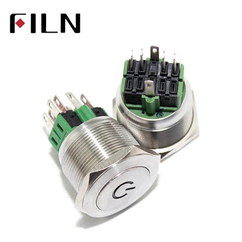 

FILN 25mm led red blue 12v 24v 220v stainless steel flat head metal push button switch power symbol (only symbol illuminated)