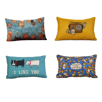 

Colored Drawing Cartoon Cat Pillowcase Hand-painted Chair Waist Pillow Cover Linen Cotton Customized 30x50cm Throw Pillowcase