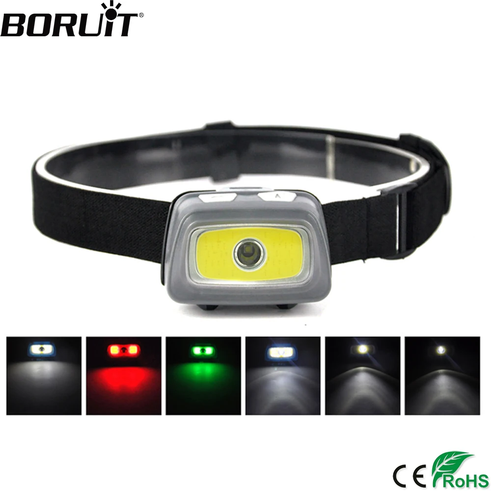

BORUiT COB XPE LED Mini Headlamp 7-Mode Headlight Camping Head Torch Running Flashlight with Warning Light and SOS Whistle