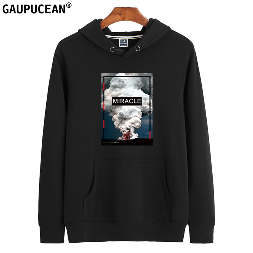 

Quality 85.4% Cotton 14.6%Polyester Terry Anti-pilling Man Hoodie Fashion Miracle Black Casual Long Sleeve Men Hooded Sweatshirt
