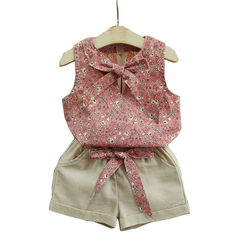 

2 3 4 5 6 7 8 Year Girls Clothes Summer Style 2020 New Casual Children Clothing Set Flower Sleeveless Tops Shorts Kids Suits