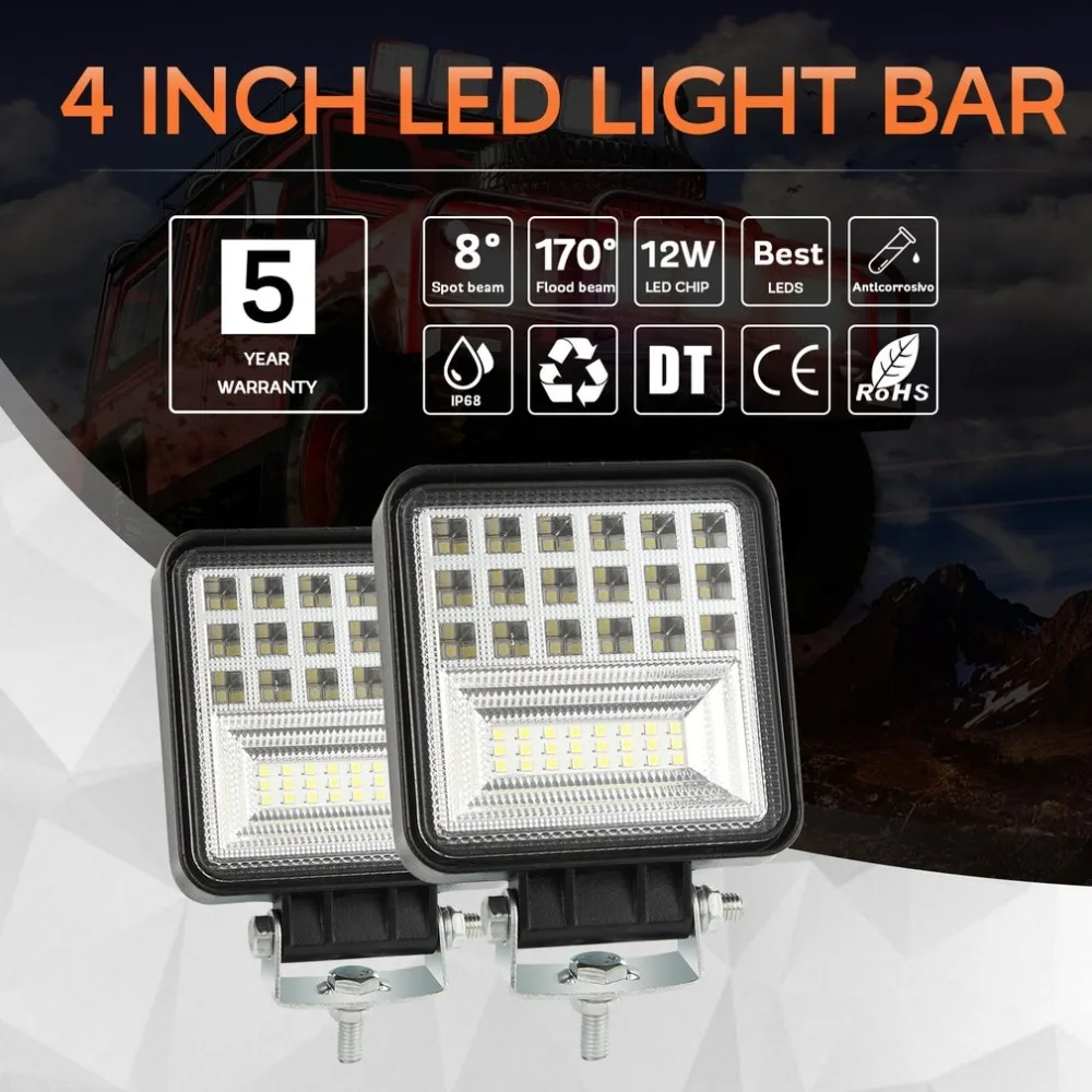 126W 6000K LED Work Light Bar Flood Spot Beam Offroad 4WD SUV Driving Fog Lamp Work Lamp