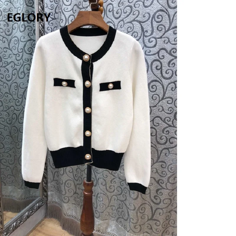 

High Quality Fashion Sweater Cardigan 2019 Women Jewlery Button Coat Ladies Black White Knitted Cardigan Jackets Casual Knitwear