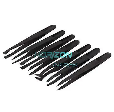 

7pcs Anti-static Tweezer Tool Straight Bend Plastic Heat Resistant