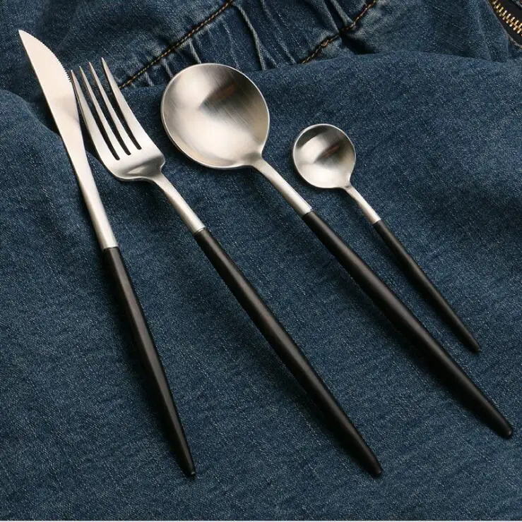 

18/10 Stainless Steel Cutlery Set Luxury Matte Forks Knives Spoon Tableware Dinnerware 4 Pcs/Set