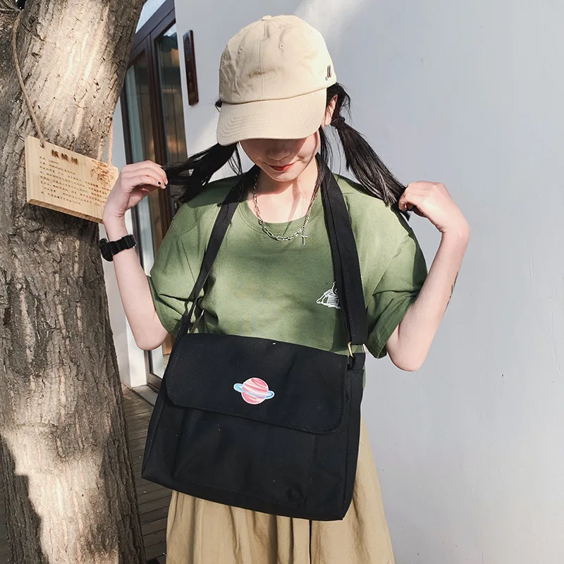 

New Planet Embroidery Student Bag Large Capacity Canvas Messenger Bag Personality Satchels High Quality Shoulder Crossbody Bag