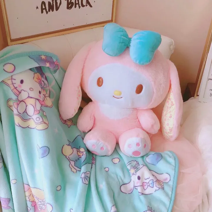 Мультфильм супер мягкий KT Cinnamoroll плюшевые коралловый флис отдых офисные подушки+ одеяло мягкая игрушка для милый подарок - Цвет: B