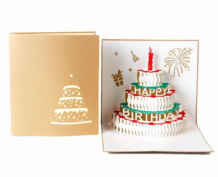 Us 242 12 Di Scontoynaayu 1 Pz 3d Felice Torte Di Compleanno Biglietti Di Auguri Di Carta Fatti A Mano Di Carta Di Disegno Bithday Forniture Da