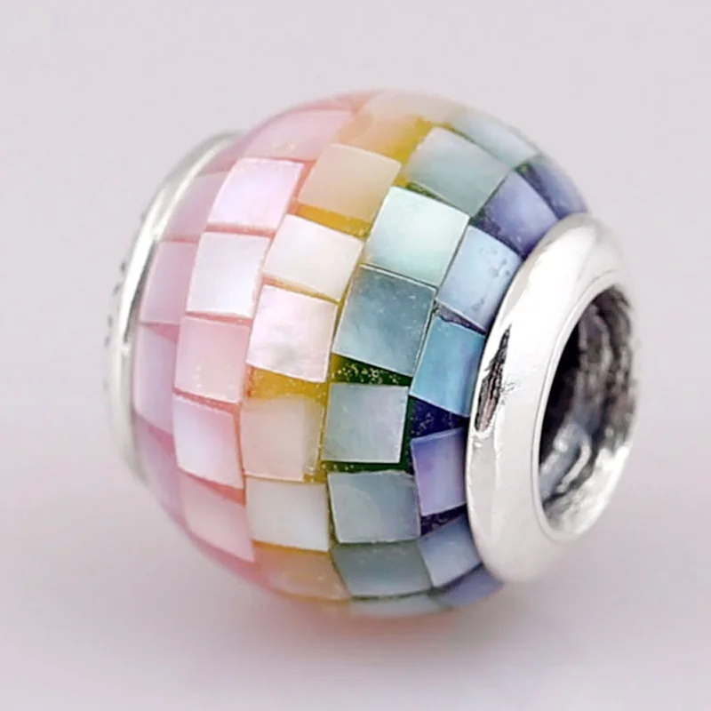 

New Rainbow Mosaic With Multicolor Mother Of Pearl Crystal Beads Fit Pandora Bracelet Diy Jewelry 925 Sterling Silver Bead Charm