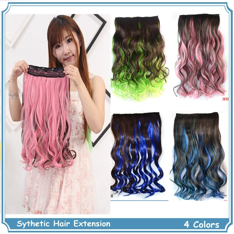Ombre Clip In Hair Colorful Synthetic Rainbow Hair Extensions Long