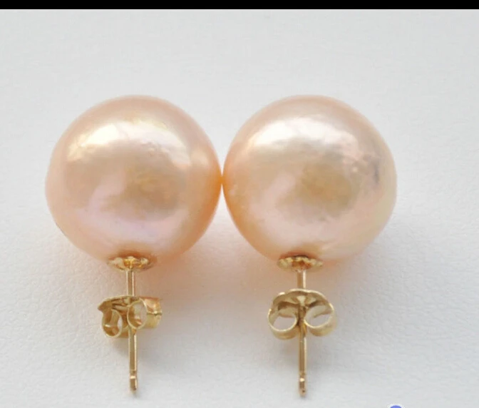 

>@ P5168 12 MM PINK ALMOST ROUND Edison PEARL STUD EARRING 14Kt -Top quality free shipping