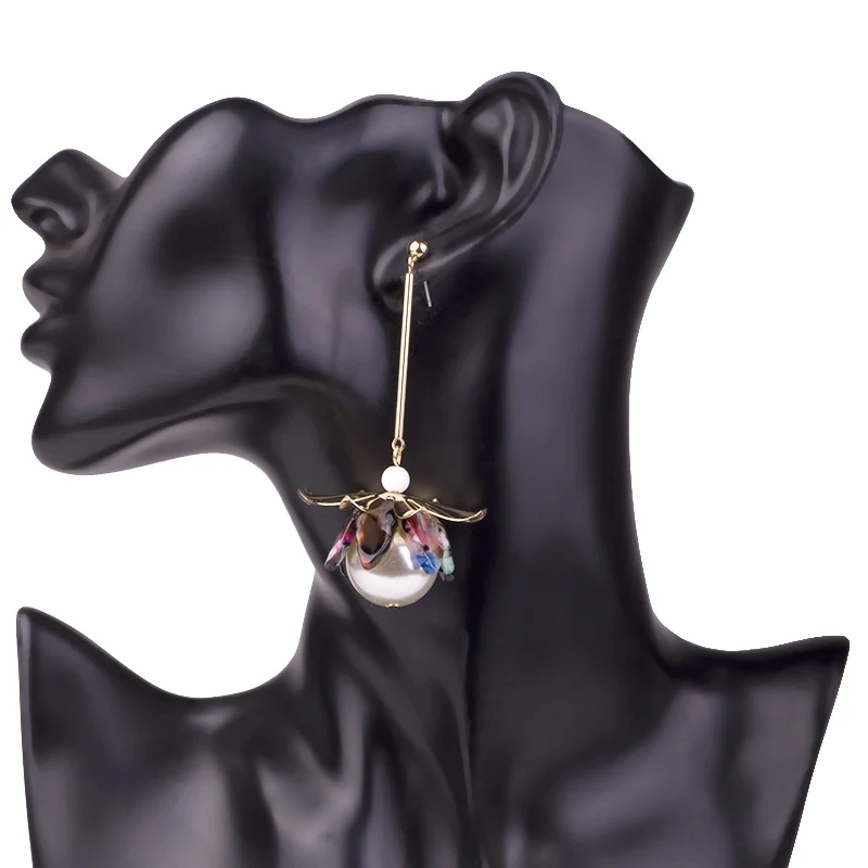 Guanlong Vintage Flower Acetic Acid Acrylic Long Big Drop Earrings for Women Acetate Resin Metal Dangling Pearl Earring Jewelry (4)