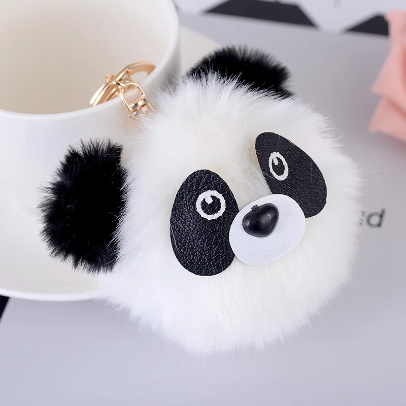

Fluffy Cute Panda Faux Rabbit Fur Ball Keychain Women Monster Bag Charm Llaveros Mujer Chaveiro Key Ring Holder Jewelry Gifts