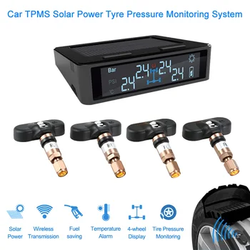 

Car TPMS Tyre Pressure Monitoring System Solar Power Charging Digital LCD Display Bar/PSI Unit w/ 4 External/Internal Sensors